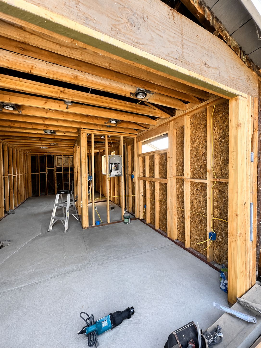 New framing and electrical rough-in during construction