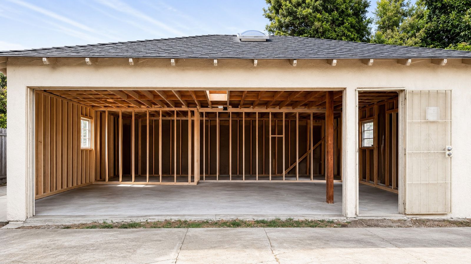 Garage shell during construction, before conversion